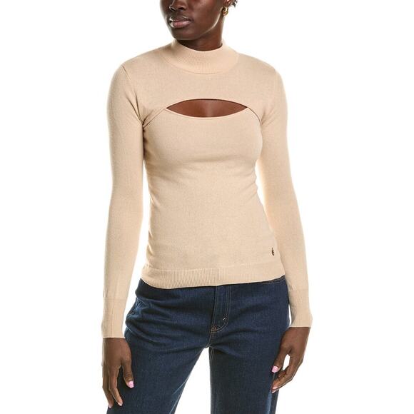 Milly Sweaters - Milly Cut Out Turtleneck Cashmere Wool Sweater in Caramel Size Medium